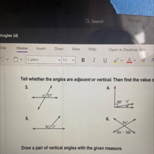 Tell whether the angles are adjacent or vertical. Then find the value of x.

No links just an answ