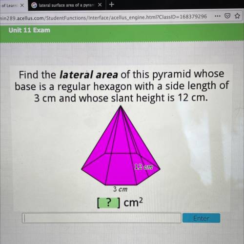 What’s the LATERAL surface area of this pyramid? Will give brainliest