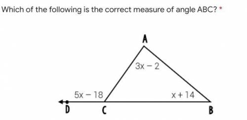 Which of the following is the correct measure of angle ABC? No files please!!!