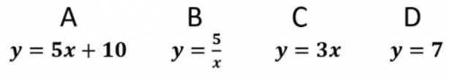 Which equation is NON-linear?
answer choices
A
B
C
D
