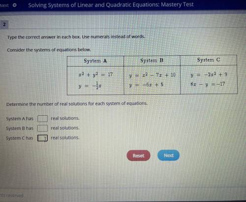 Determine the number of real solutions for each system of equations.
I need help ASAP