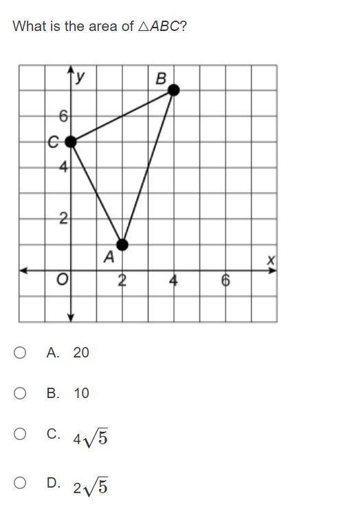 What is the area of ABC if A is located at (2,1), B is located at (4,7), and C is located at (0,5)?