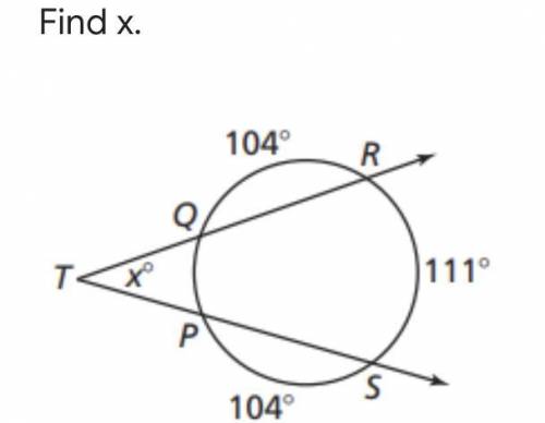 Find x! (Secant tangent angles)
Need this answer by tomorrow :(