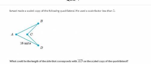 Ismael made a scaled copy of the following quadrilateral. He used a scale factor less than 1.

Wha
