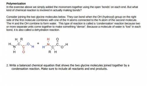 write a balanced chemical equation that shows the two glycine molecules joined together by a conden