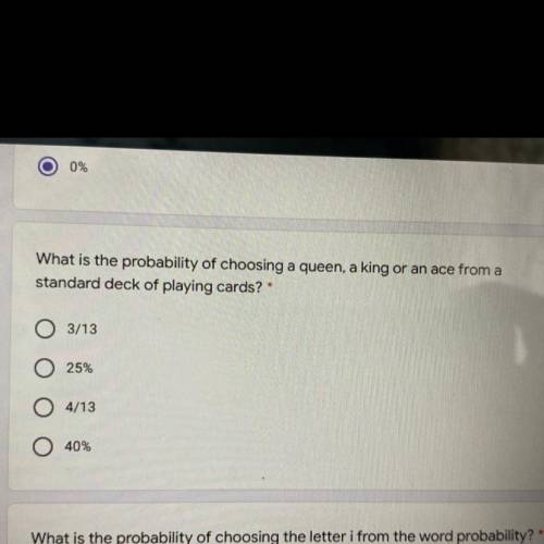 What is the probability of choosing a queen, a king or an ace from a standard deck of playing cards