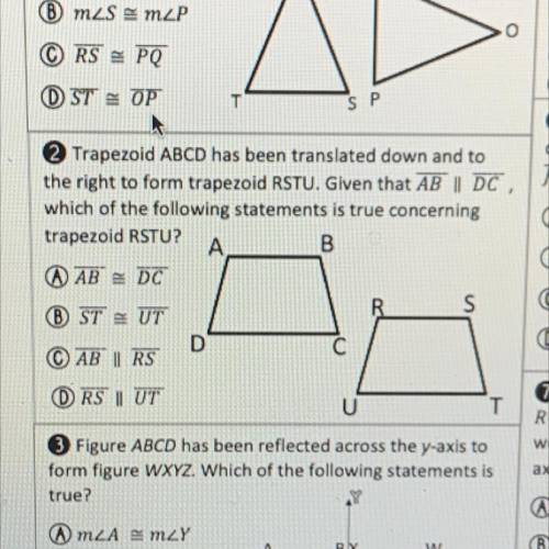 Trapezoid ABCD has been translated down and to the right to form trapezoid RSTU. Given that AB ll D