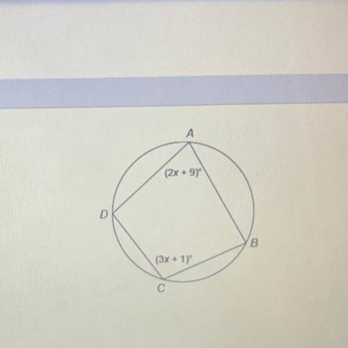 A

Calculator
(2x +9)
Quadrilateral ABCD is inscribed in a circle.
What is the measure of angle A?