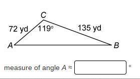 A path in a park forms a triangle as shown. What is the measure of angle A? Round to the nearest te