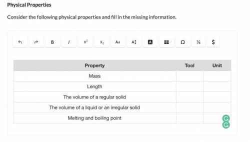 Consider the following physical properties and fill in the missing information.