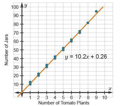 The data reflects the number of tomato plants planted (x), paired with the number of jars of canned