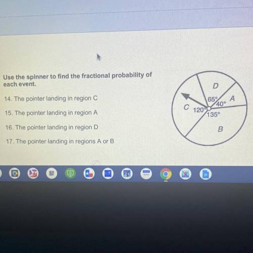 Use the spinner to find the fractional probability of each event.
