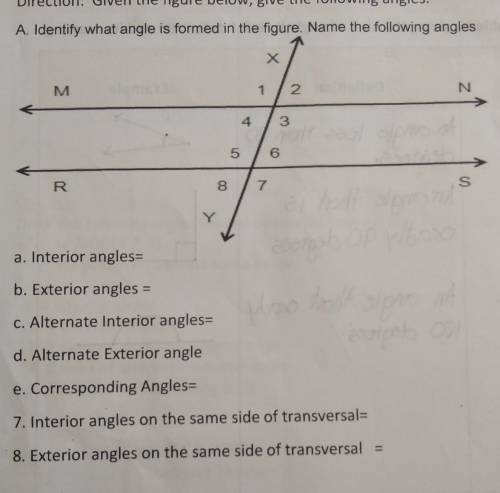 Diven the figure below, give the following angles.

A Identify what angle is formed in the figure.