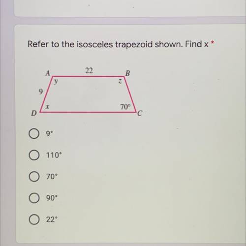 Refer to the isosceles trapezoid shown. Find x