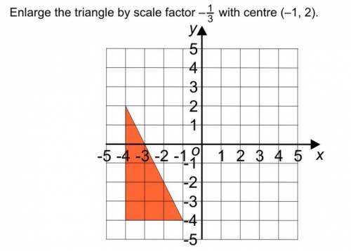 [see diagram] Enlarge the triangle by scale factor -1/3 with centre (-1,3).