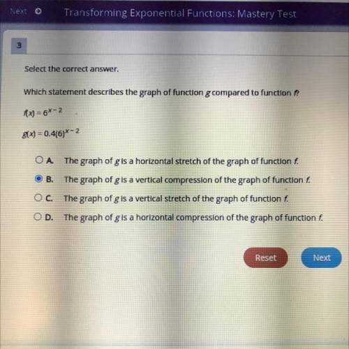 Select the correct answer.

Which statement describes the graph of function g compared to function