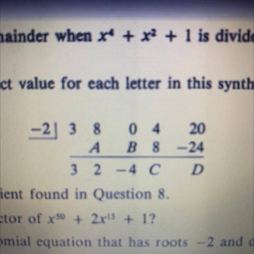 Write the correct value for each letter in the synthetic division process