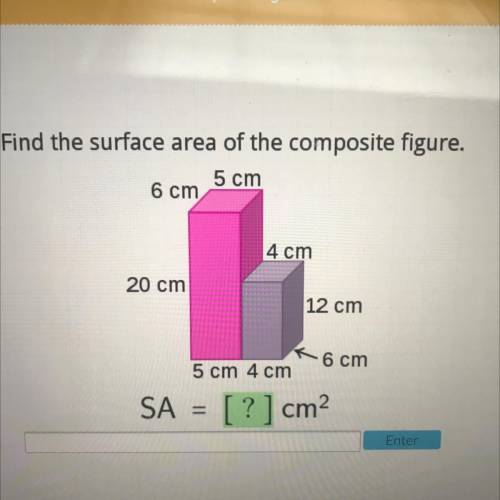 Find the surface area of the composite figure.

5 cm
6 cm
4 cm
20 cm
12 cm
6 cm
5 cm 4 cm