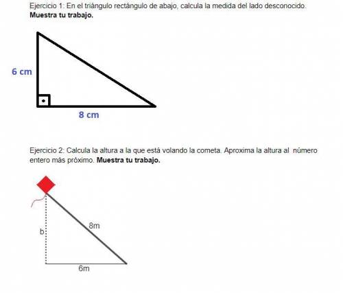 Exercise 1: In the right triangle below, calculate the measurement of the unknown side. Show your w