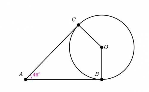 Angle A is circumscribed about circle O.
What is the measure of angle O?
[picture below]