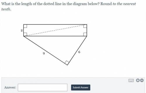 What is the length of the dotted line in the diagram below? Round to the nearest tenth.