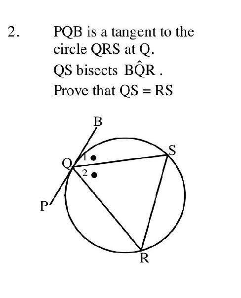 PQB is a tangent to the circle QRS at Q. QS bisects BQRProve that QS = RS​