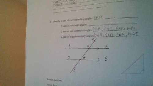 Question 5 please (2 sets of opposite angles, 2 sets of exterior alternative angles)