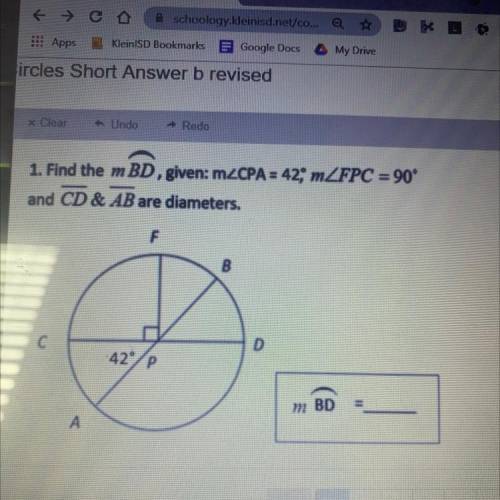 1. Find the m BD, given: MZCPA=42; mZFPC = 90°

and CD & AB are diameters.
HELP PLZZZZ!!! ASAP