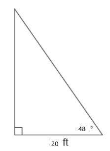A guy wire supports a tower. The guy wire makes a 48° angle with the ground and touches the ground