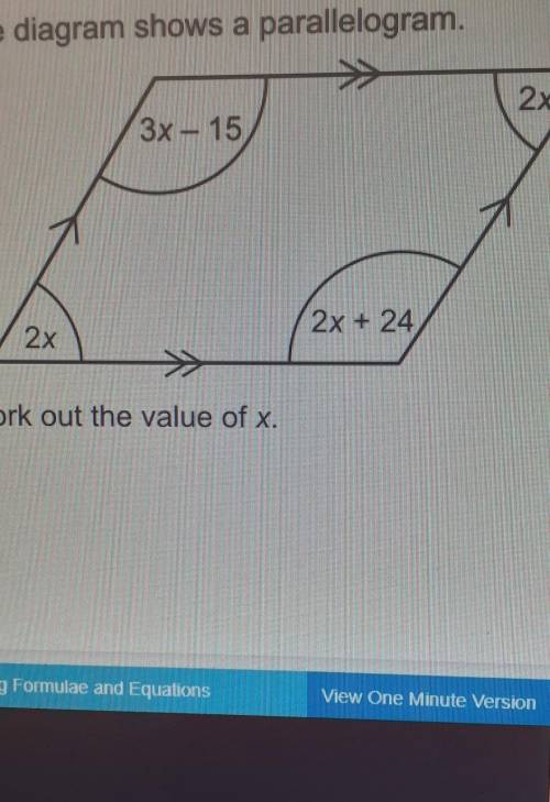 The diagram shows a parallelogram. work out the value of x​