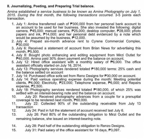 Patulong po please Journalizing, posting, and Preparing Trial balance