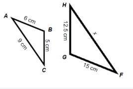 Please help!! :3

Triangle ABC is similar to triangle FGH. What is the value of x in centimeters?