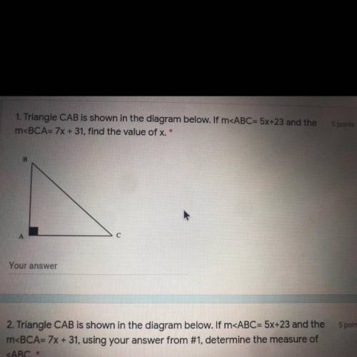 1. Triangle CAB is shown in the diagram below. If m
m