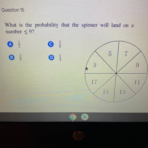 HELPPP What is the probability that the spinner will land on a number < 9?