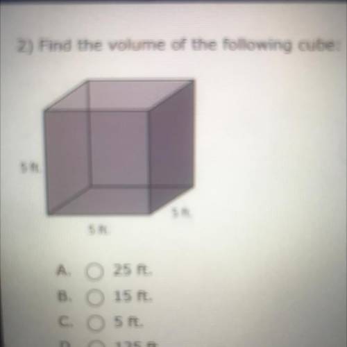 Find the volume of the following cube