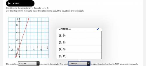 PLEASE ANSWER AS FAST AS POSSIBLE

Dimitri wrote the equations y = 3x and y = x + 3.Use the drop-d