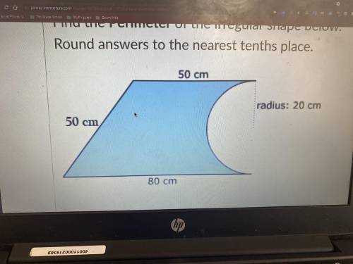 Find the perimeter of the irregular shape below. Round answers to the nearest tenths place.
