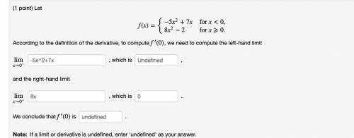 I keep getting -10x+7 as the definition of derivate for limit x->0-