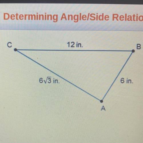 What are the angle measures in triangle ABC?

OmZA= 90°, mZB = 30°, m2C = 60°
OmZA= 60°, m B = 90