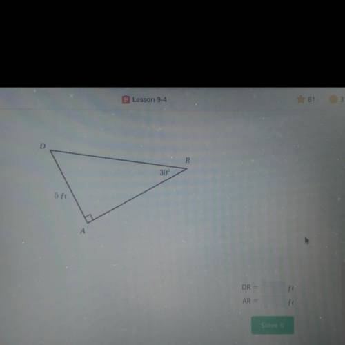 RAD is a 30°-60°-90° triangle. Determine the missing lengths.