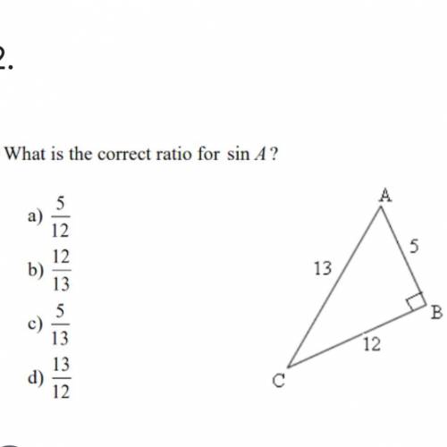 What is the correct ratio for sin A?