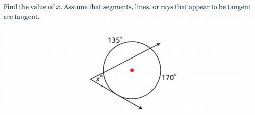 Find the value of x. Assume that segments, lines, or rays that appear to be tangent are tangent.
