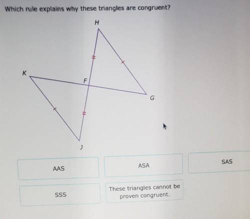 Which rule explains why these triangles are congruent?​