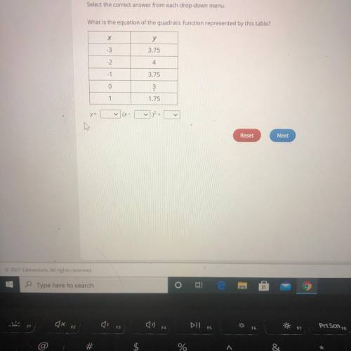 Select the correct answer from each drop-down me

menu.
What is the equation of the quadratic func