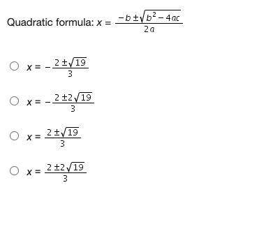In simplest radical form, what are the solutions to the quadratic equation 0 = –3x2 – 4x + 5?