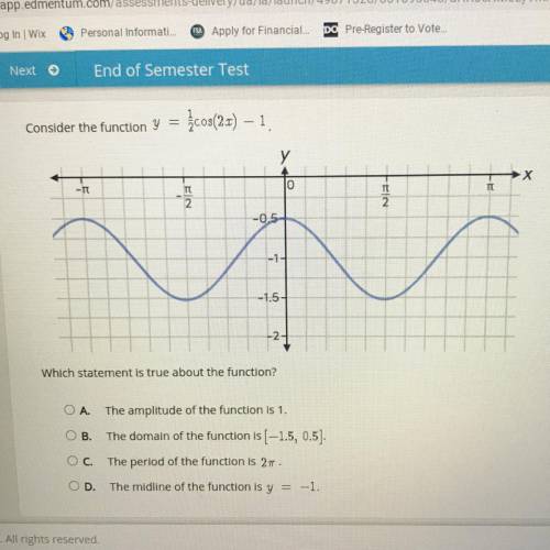 Consider the function y=1/2cos(2x)-1￼