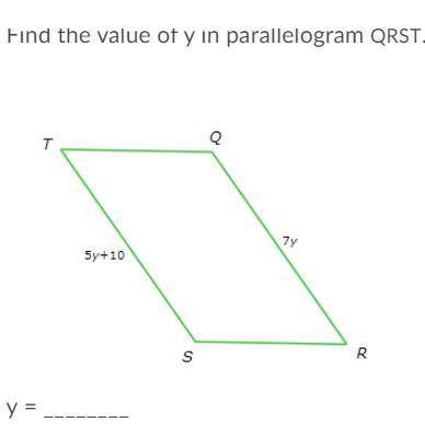 Find the value of y in parallelogram QRST.
