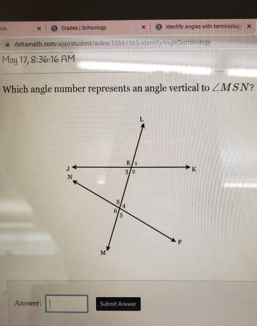 Which angle number represents an angle vertical to ZMSN? R1 3/2 S 4 6. 5 M​