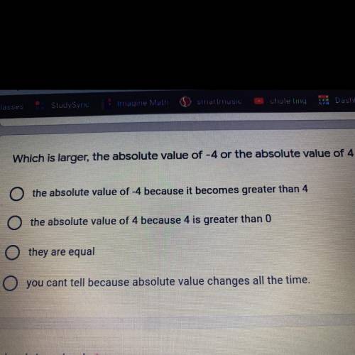 Which is larger, the absolute value of -4 or the absolute value of 4*