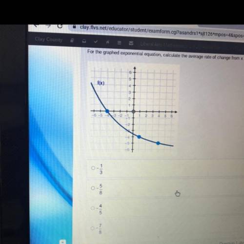 For the graphed exponential equation, calculate the average rate of change from x = -4 to x = 1